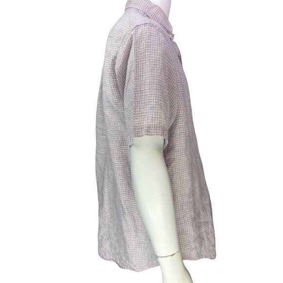 Brooks Brothers 346 Mens Linen Shirt Yellow Pink Check Short Sleeve Size L - Picture 6 of 12